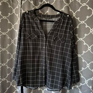 Adrienne Vittadini Black and White Checkered Button Down Shirt